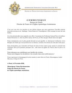 Lire la suite à propos de l’article Communiqué du Diocèse de France de L&rsquo;Eglise Apostolique Arménienne